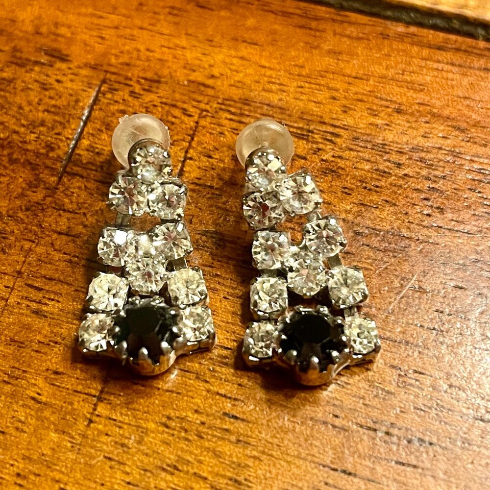 Faux Black and White Diamond Drop Earrings